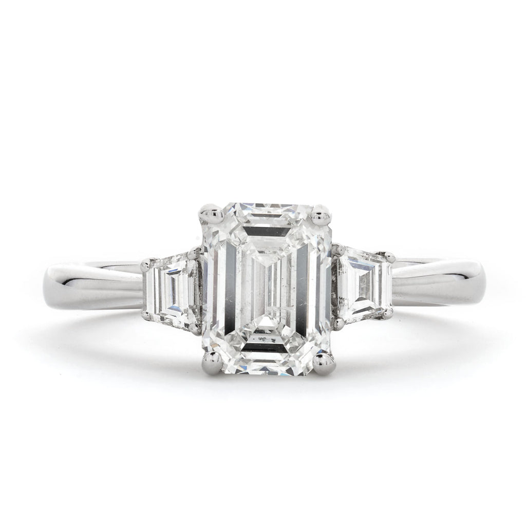 Emerald Cut Solitaire Diamond Ring 1.7ct H SI2 GIA 18K White Gold