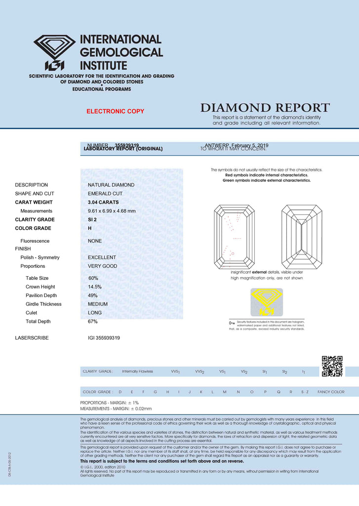 Solitaire diamond ring with Emerald cut diamond 3.04 ct