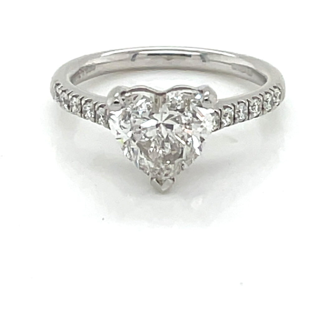 Solitaire Heart shape diamond ring with diamonds shaulders