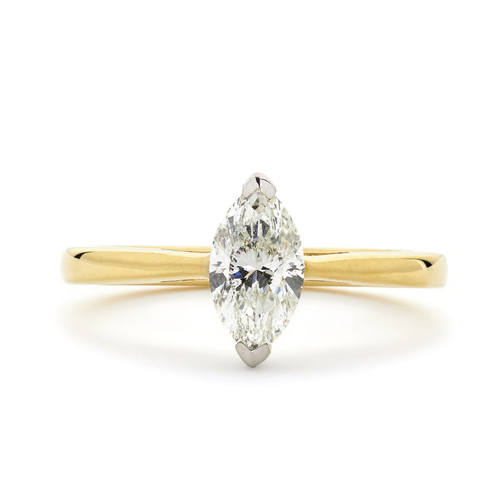 Marquise Cut Solitaire Diamond Ring 0.92ct I SI1 WGI 18K Yellow And White Gold
