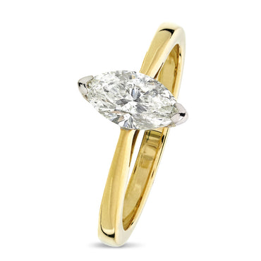 Marquise Cut Solitaire Diamond Ring 0.92ct I SI1 WGI 18K Yellow And White Gold
