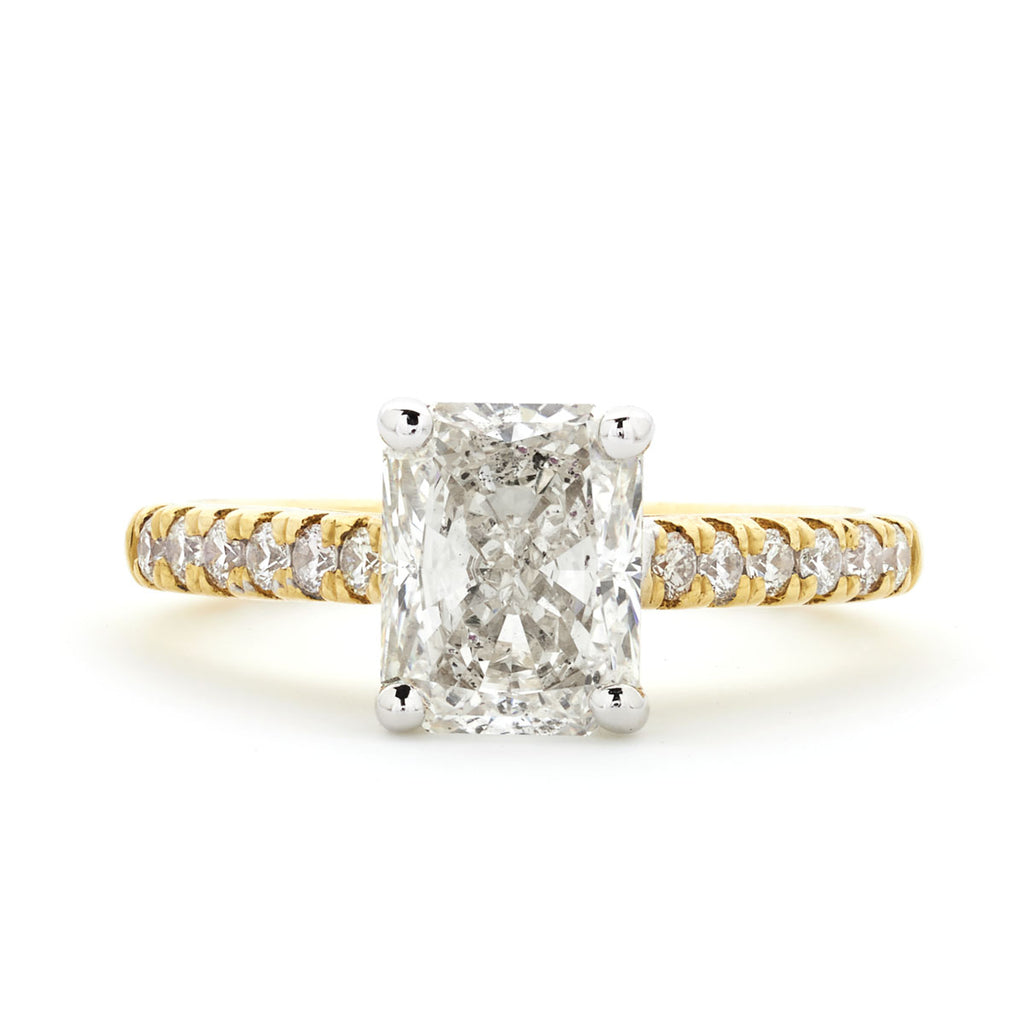 Radiant Cut Solitaire Diamond Ring 2.02ct K SI2 GIA 18K Yellow And White Gold