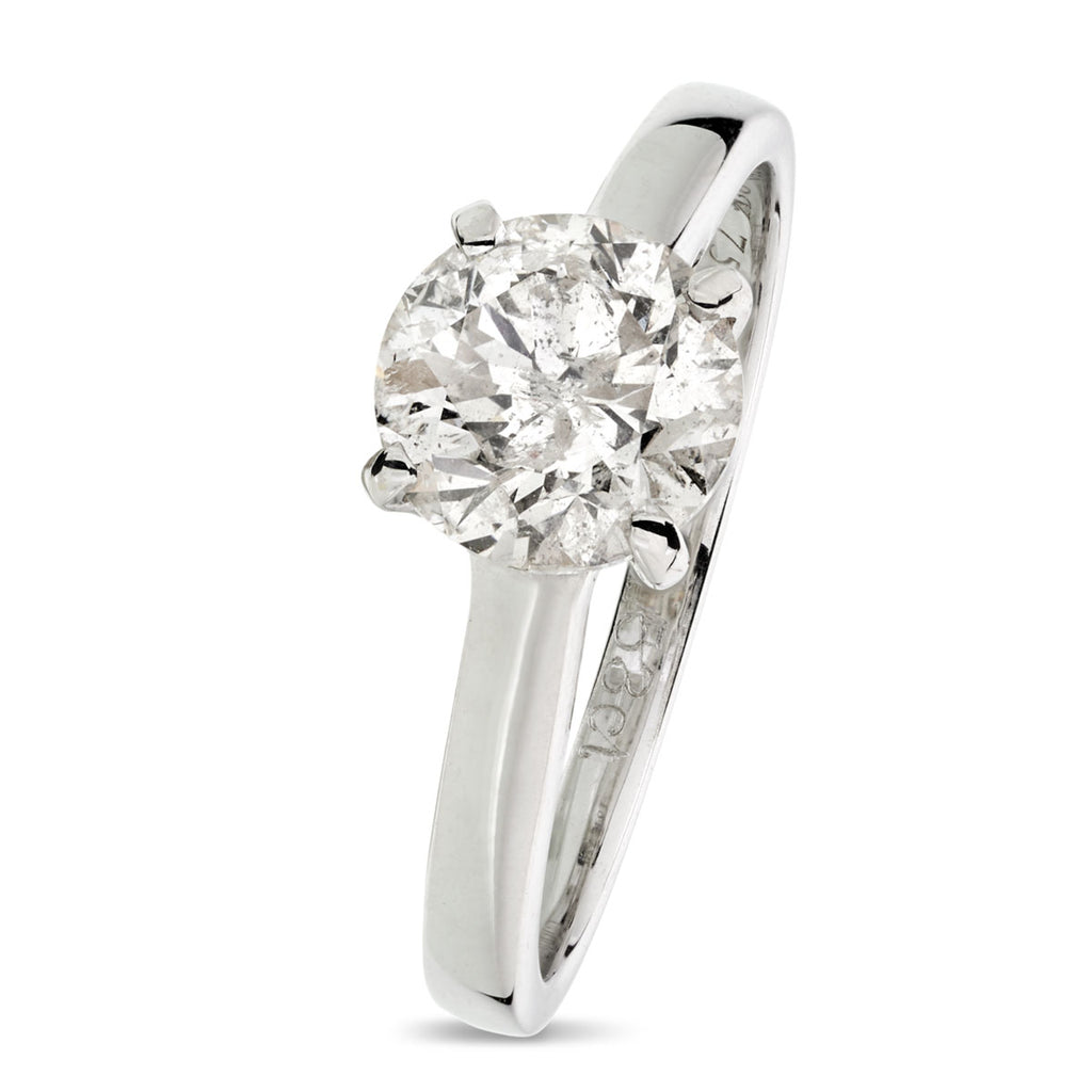 Round Brilliant Cut Solitaire Diamond Ring 1.53ct H I1 WGI 18K White Gold