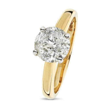Round Brilliant Cut Solitaire Diamond Ring 1.64ct J I2 WGI 18K Yellow And White Gold