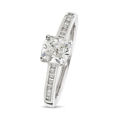 Cushion Cut Solitaire Diamond Ring 1ct H SI WGI 18K White Gold