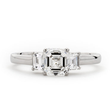 Asscher Cut Solitaire Diamond Ring 1.03ct G SI1 WGI 18K White Gold