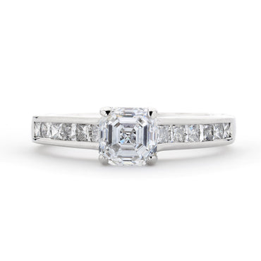 Asscher Cut Solitaire Diamond Ring 1.01ct D SI1 WGI 18K White Gold