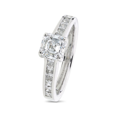 Asscher Cut Solitaire Diamond Ring 1.01ct D SI1 WGI 18K White Gold