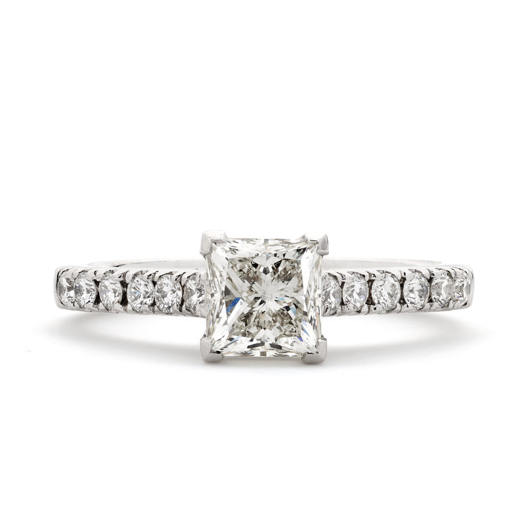 Princess Cut Solitaire Diamond Ring 1.03ct I SI1 WGI 18K White Gold