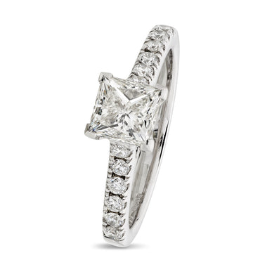 Princess Cut Solitaire Diamond Ring 1.03ct I SI1 WGI 18K White Gold