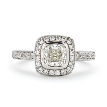 Cushion Cut Solitaire Diamond Ring 0.9ct I SI2 WGI 18K White Gold