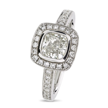 Cushion Cut Solitaire Diamond Ring 0.9ct I SI2 WGI 18K White Gold