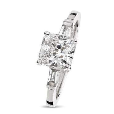 Radiant Cut Solitaire Diamond Ring 1.81ct E SI2 WGI 18K White Gold