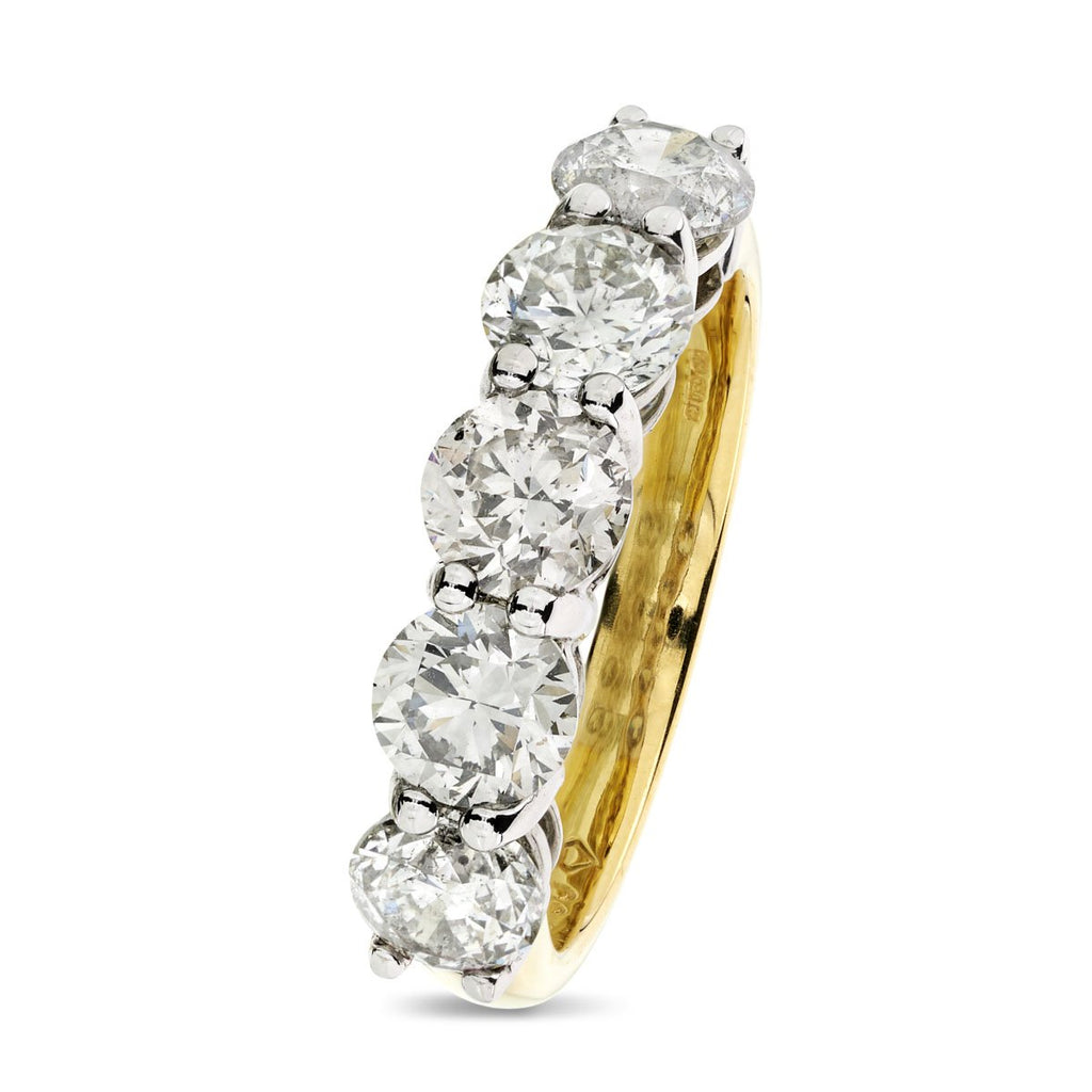 Round Brilliant Cut 5-stone Diamond Ring 2.54ct H-I SI1-SI2 18K yellow and white gold
