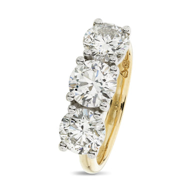 Round Brilliant Cut 3-stone Diamond Ring 2.92ct H-I VS-SI WGI 18K Yellow And White Gold