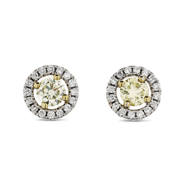 A pair of diamond halo Stud Earrings  0.48ct  NATURAL FANCY LIGHT YELLOW VS2 WGI 18K yellow and white gold