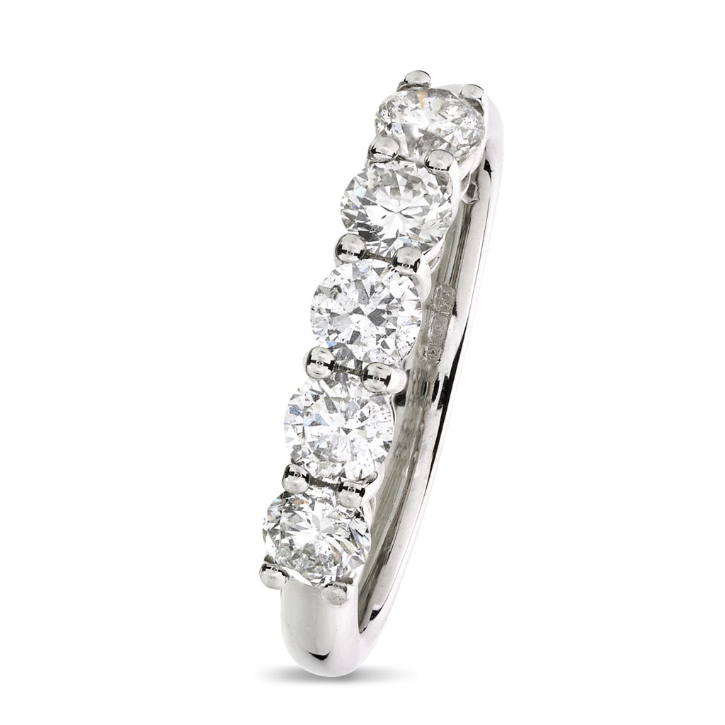Round Brilliant Cut 5-stone Diamond Ring 0.93ct E-F SI1-SI2 WGI 18K White Gold