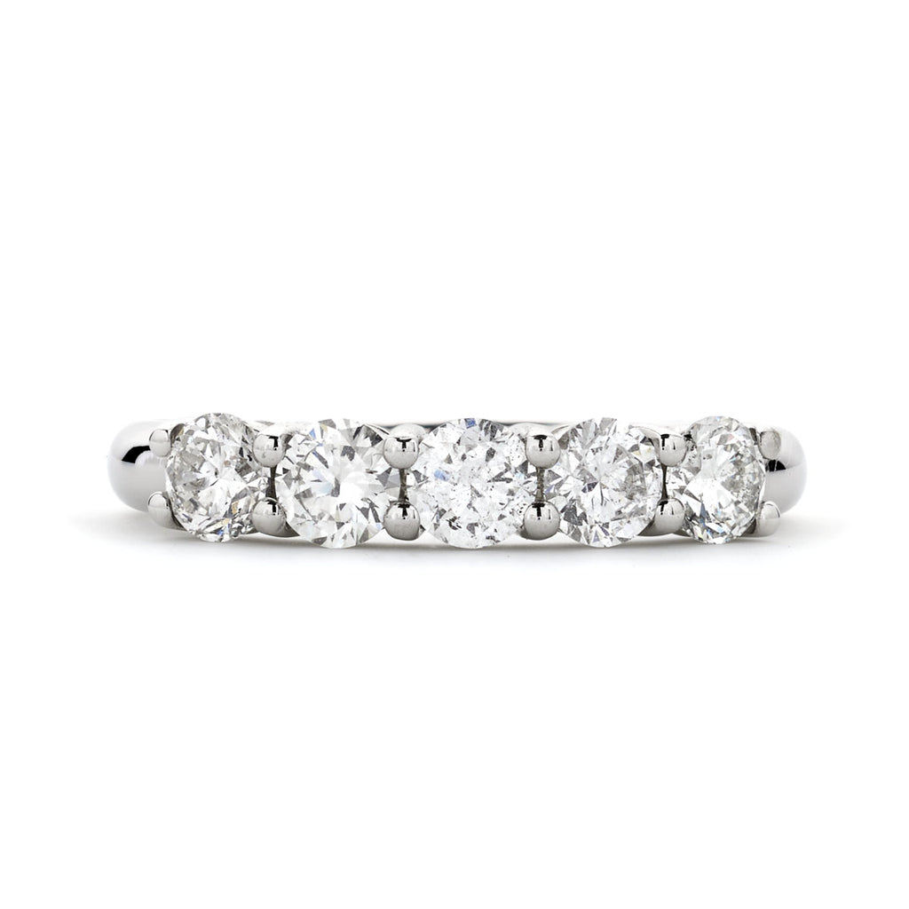 Round Brilliant Cut 5-stone Diamond Ring 0.93ct E-F SI1-SI2 WGI 18K White Gold
