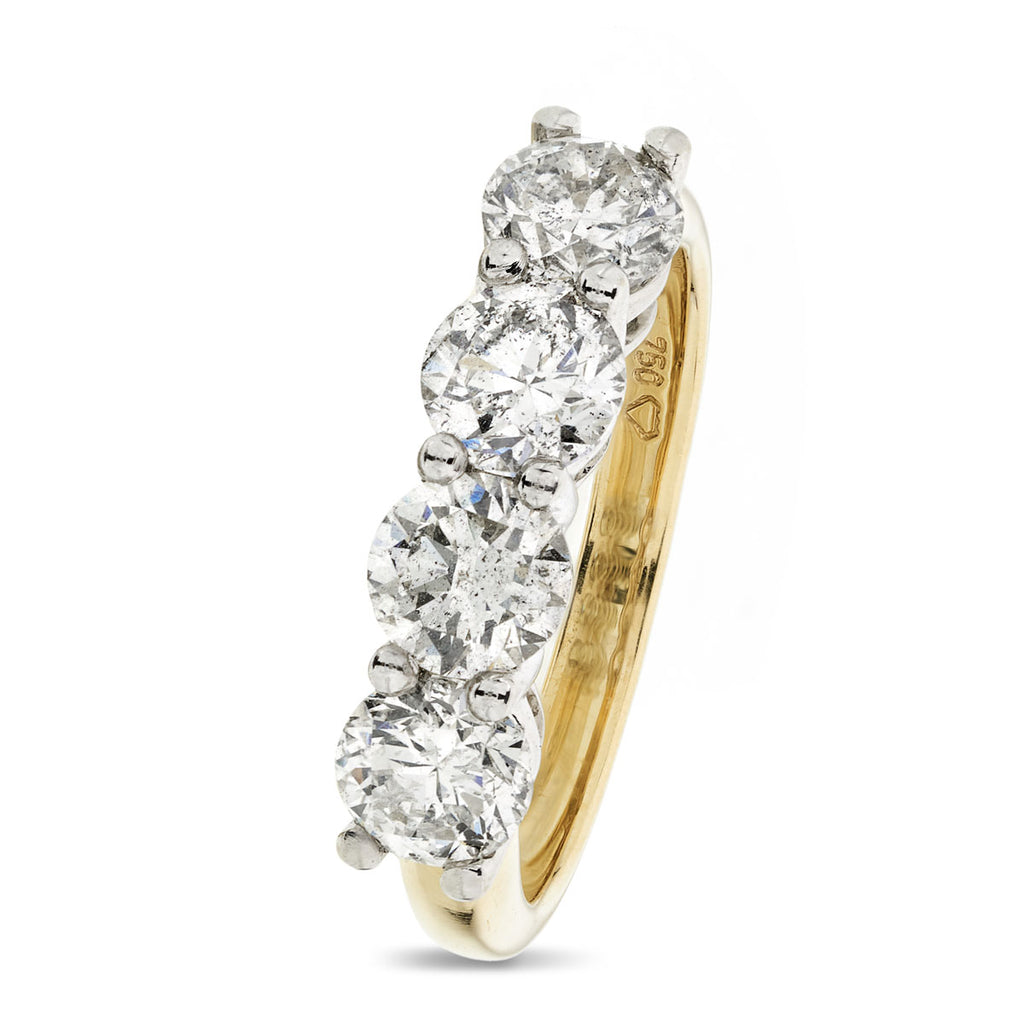Round Brilliant Cut 4-stone Diamond Ring 2.08ct F-G SI2 WGI 18K Yellow And White Gold