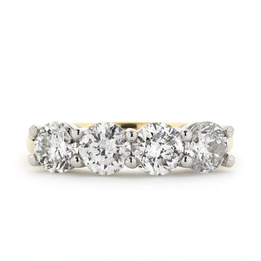 Round Brilliant Cut 4-stone Diamond Ring 2.08ct F-G SI2 WGI 18K Yellow And White Gold