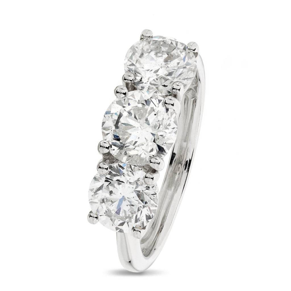 Round Brilliant Cut 3-stone Diamond Ring 2.91ct F-H SI1 WGI 18K White Gold