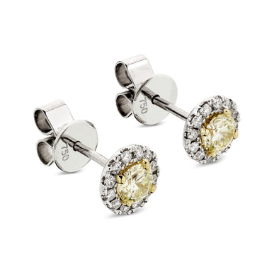 A pair of diamond halo Stud Earrings  0.48ct  NATURAL FANCY LIGHT YELLOW VS2 WGI 18K yellow and white gold