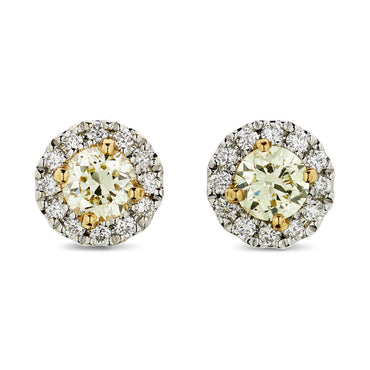 A pair of diamond halo Stud Earrings 0.56ct NATURAL FANCY LIGHT YELLOW SI1 WGI 18K yellow and white gold
