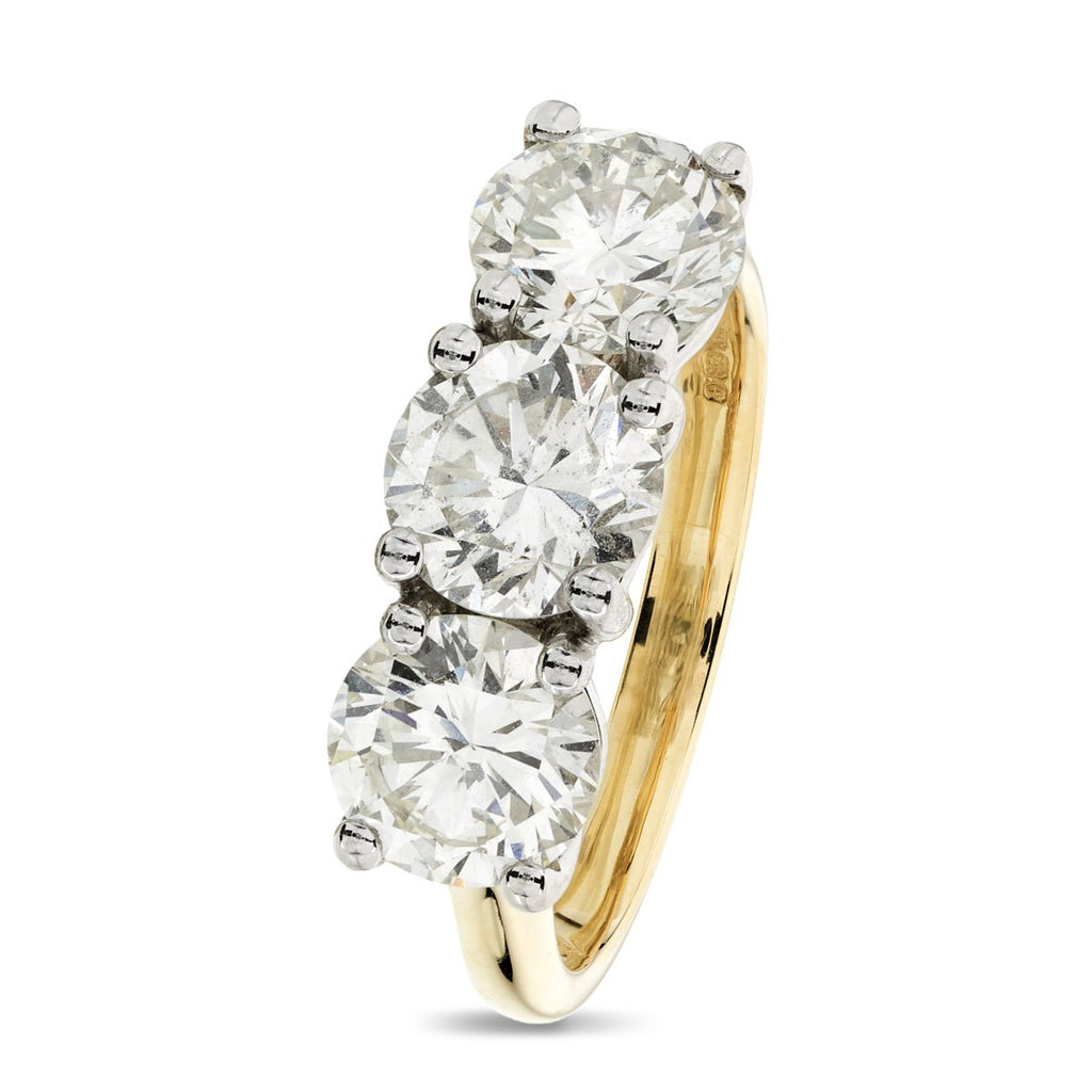 Large Three Stone Ring Diamond 3.11ct I/J VS2 WGI 18k Yellow/White Gold