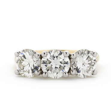 Round Brilliant Cut 3-stone Diamond Ring 3.11ct I-J VS2 WGI 18K Yellow And White Gold