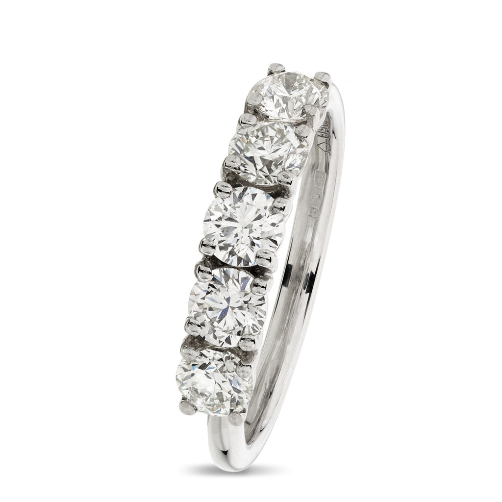 Round Brilliant Cut 5-stone Diamond Ring 1.17ct H-I VVS-VS WGI Platinum