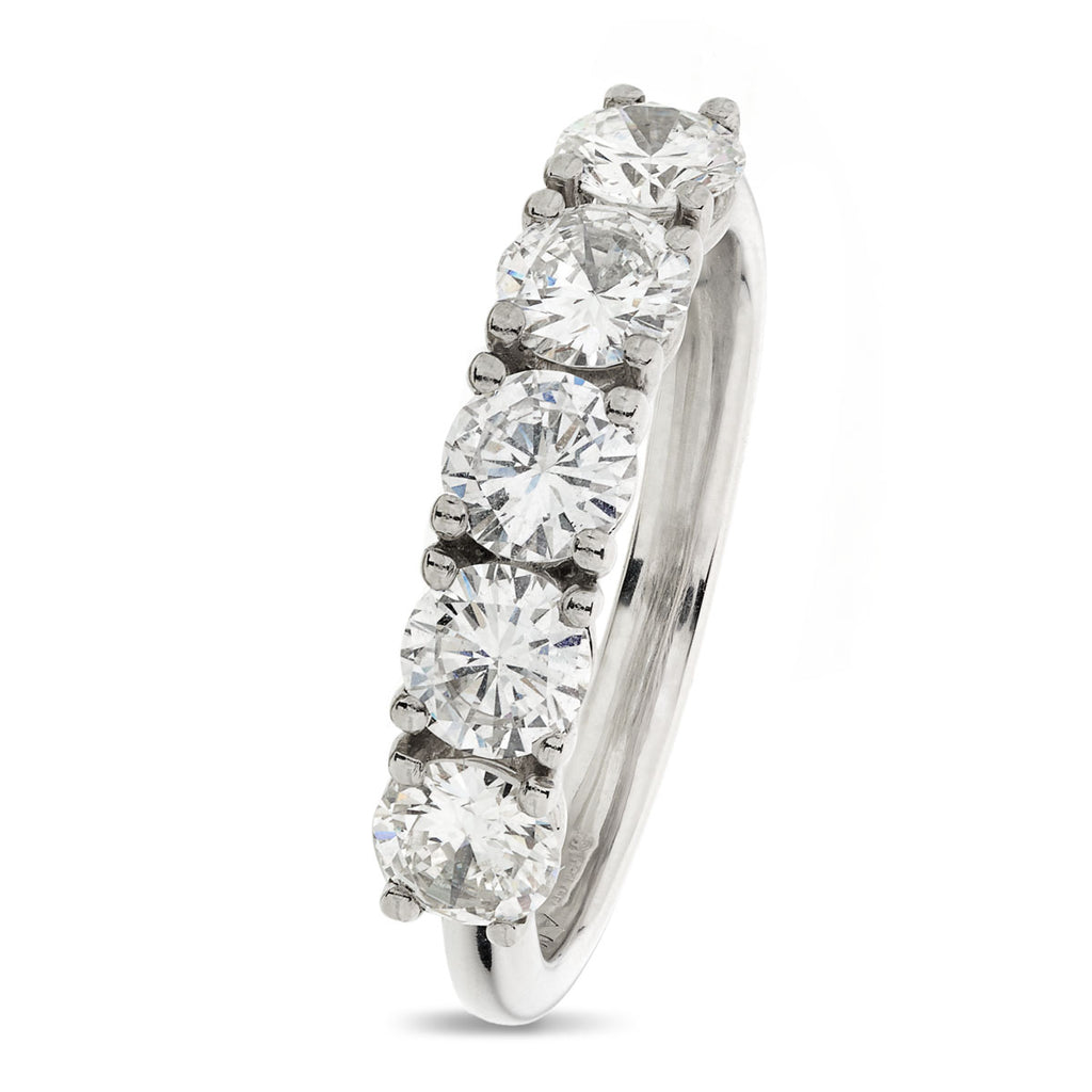 Round Brilliant Cut 5-stone Diamond Ring 1.33ct G-H VS1-VS2 WGI Platinum