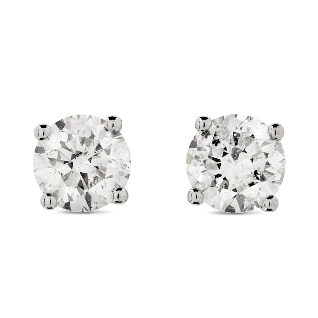 A pair of diamond Stud Earrings 1.07ct G SI1-SI2 WGI 18K white gold