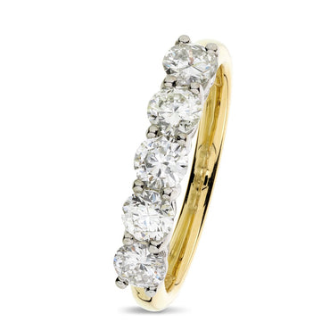 Round Brilliant Cut 5-stone Diamond Ring 1.05ct F-H SI1-SI2 18K yellow and white gold