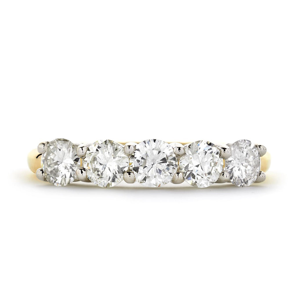 Round Brilliant Cut 5-stone Diamond Ring 1.05ct F-H SI1-SI2 18K yellow and white gold