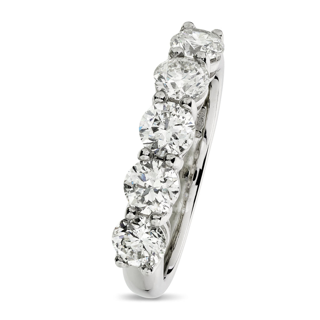 Round Brilliant Cut 5-stone Diamond Ring 1.52ct H-I SI1 WGI Platinum