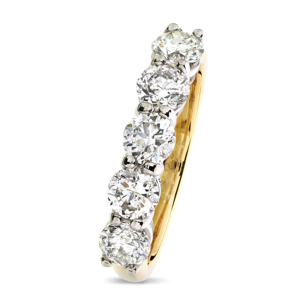 Round Brilliant Cut 5-stone Diamond Ring 1.54ct F-G SI1-SI2 WGI 18K Yellow And White Gold