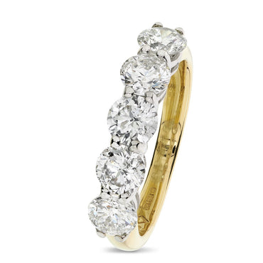 Round Brilliant Cut 5-stone Diamond Ring 2.00ct F-H SI1-SI2 18K yellow and white gold