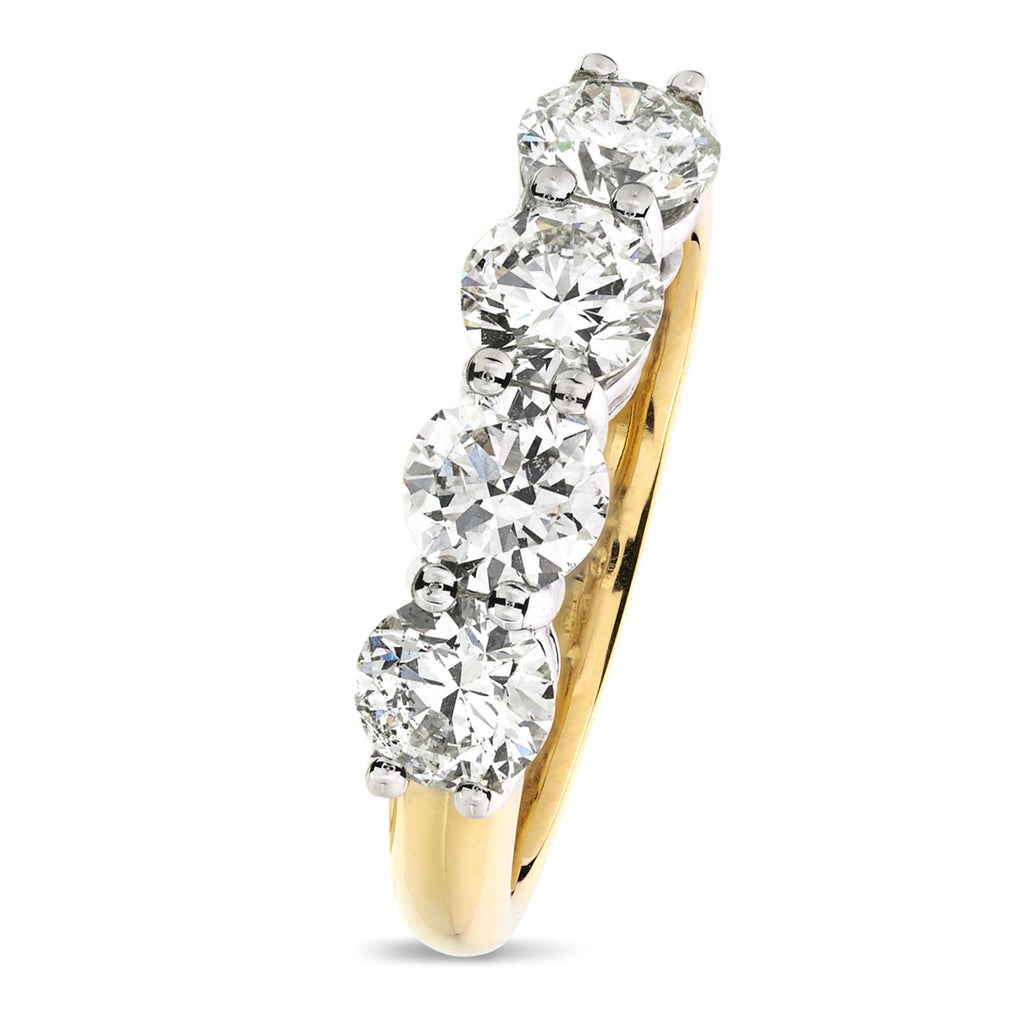 Round Brilliant Cut 4-stone Diamond Ring 1.61ct H-J SI1 WGI 18K Yellow And White Gold