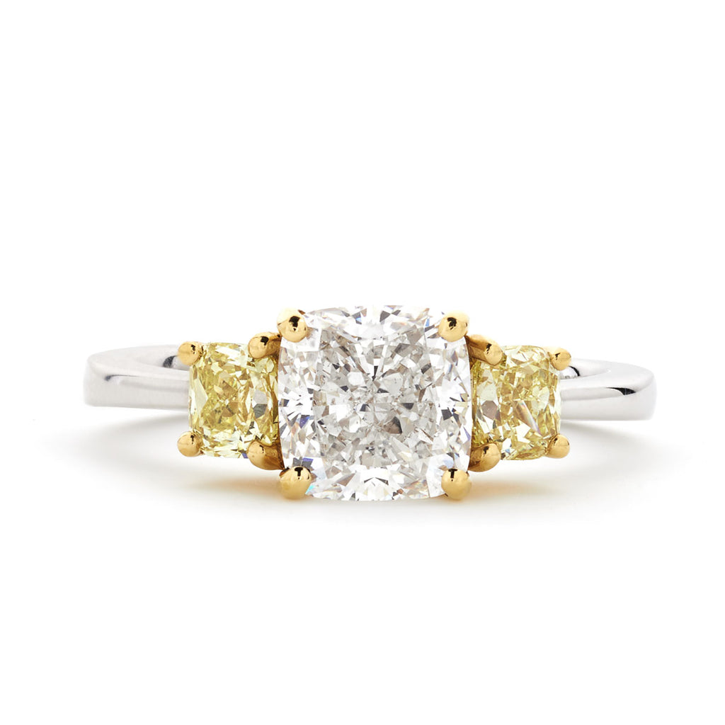 Cushion Cut Solitaire Diamond Ring 2.03ct E SI1 GIA 18K Yellow And White Gold