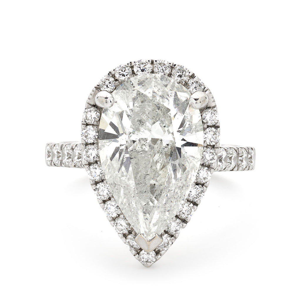 Pear-shape Solitaire Diamond Ring 6.15ct J I1 WGI 18K White Gold