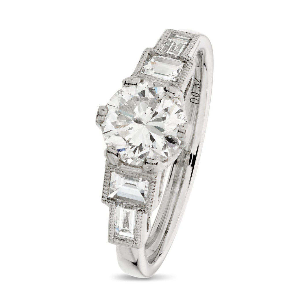 Art Deco Round Brilliant Cut Diamond 1.02ct I SI1 WGI Platinum Engagement Ring