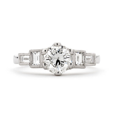 Art Deco Round Brilliant Cut Diamond 1.02ct I SI1 WGI Platinum Engagement Ring