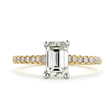 Emerald Cut Solitaire Diamond Ring 1.16ct L SI1 WGI 18K Yellow And White Gold