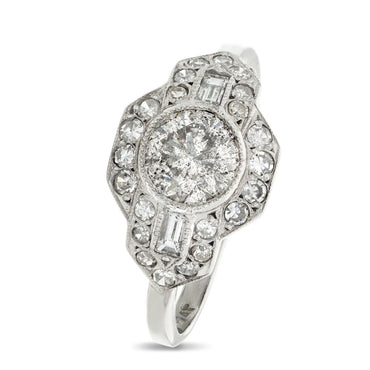 Art Deco Round Brilliant Cut Diamond 1.00ct E I1 WGI Platinum Ring