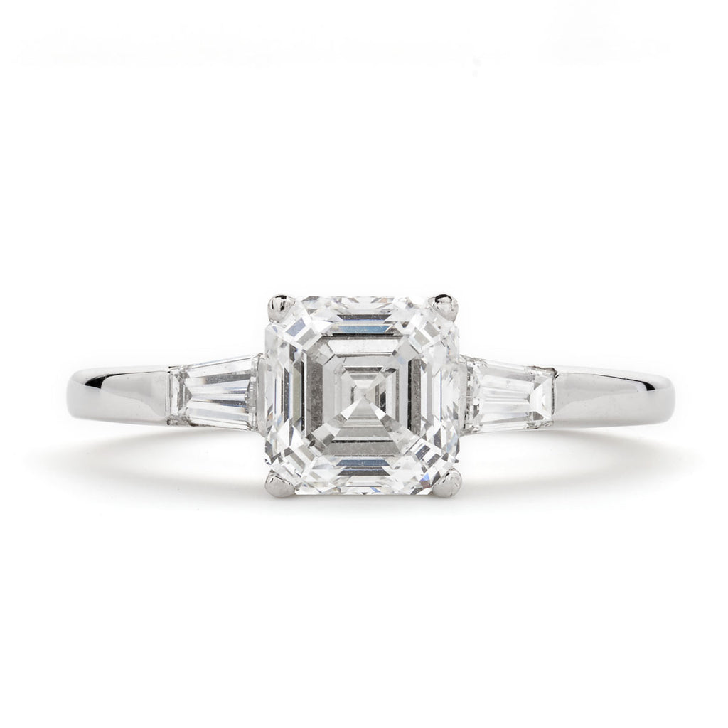 Square Emerald Cut Solitaire Diamond Ring 1.84ct F SI1 WGI 18K White Gold