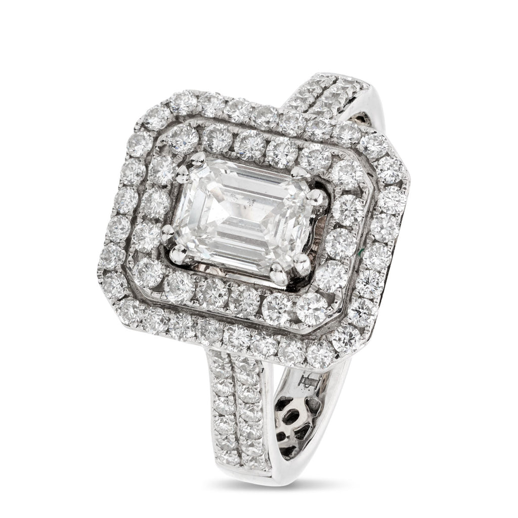 Emerald Cut Solitaire Diamond Ring 1.02ct H SI1 GIA 18K Yellow And White Gold
