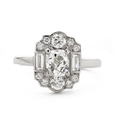 Art Deco  Old Cushion Cut Diamond 0.93ct I VS2 WGI Platinum Ring