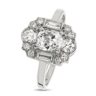 Art Deco  Old Cushion Cut Diamond 0.93ct I VS2 WGI Platinum Ring