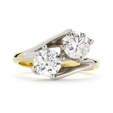 Round Brilliant Cut 2-stone Diamond Ring 2.15ct F-G SI1 WGI 18K Yellow And White Gold
