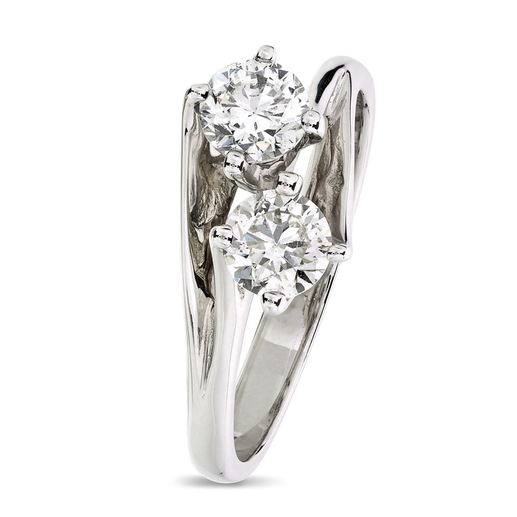 Round Brilliant Cut 2-stone Diamond Ring 1.05ct F-G SI1 WGI 18K White Gold